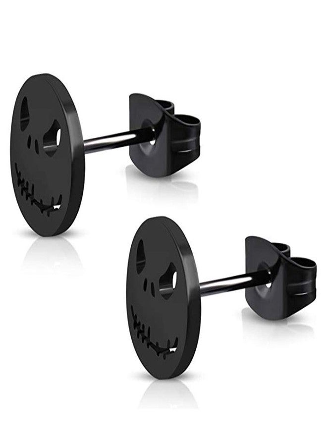 SIISPRI YZstyle Stainless Steel Black/Silver Jack Skellington Cut-Out Round Circle Button Stud Post Earrings（10mm） (BlackER0026) - Image 1